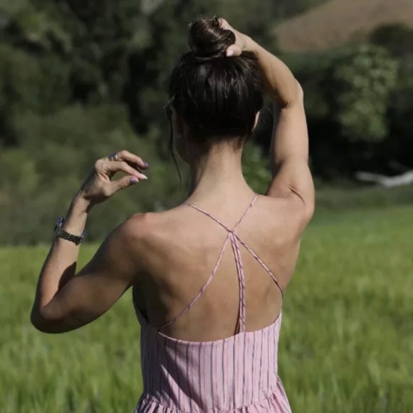 💗SALE💗 Zara Pink Striped Strappy Maxi Poplin Dress - Picture 7 of 17